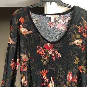 NEW Floral / bird patterned green long sleeve